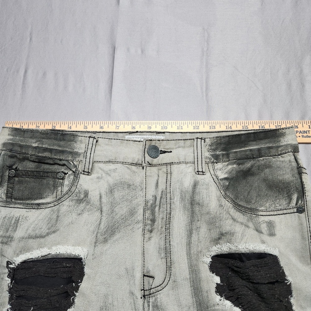 Ferrari Massari Mens Grey Distressed Biker Moto Jeans Ripped Denim Size 34x32 - Picture 3 of 12